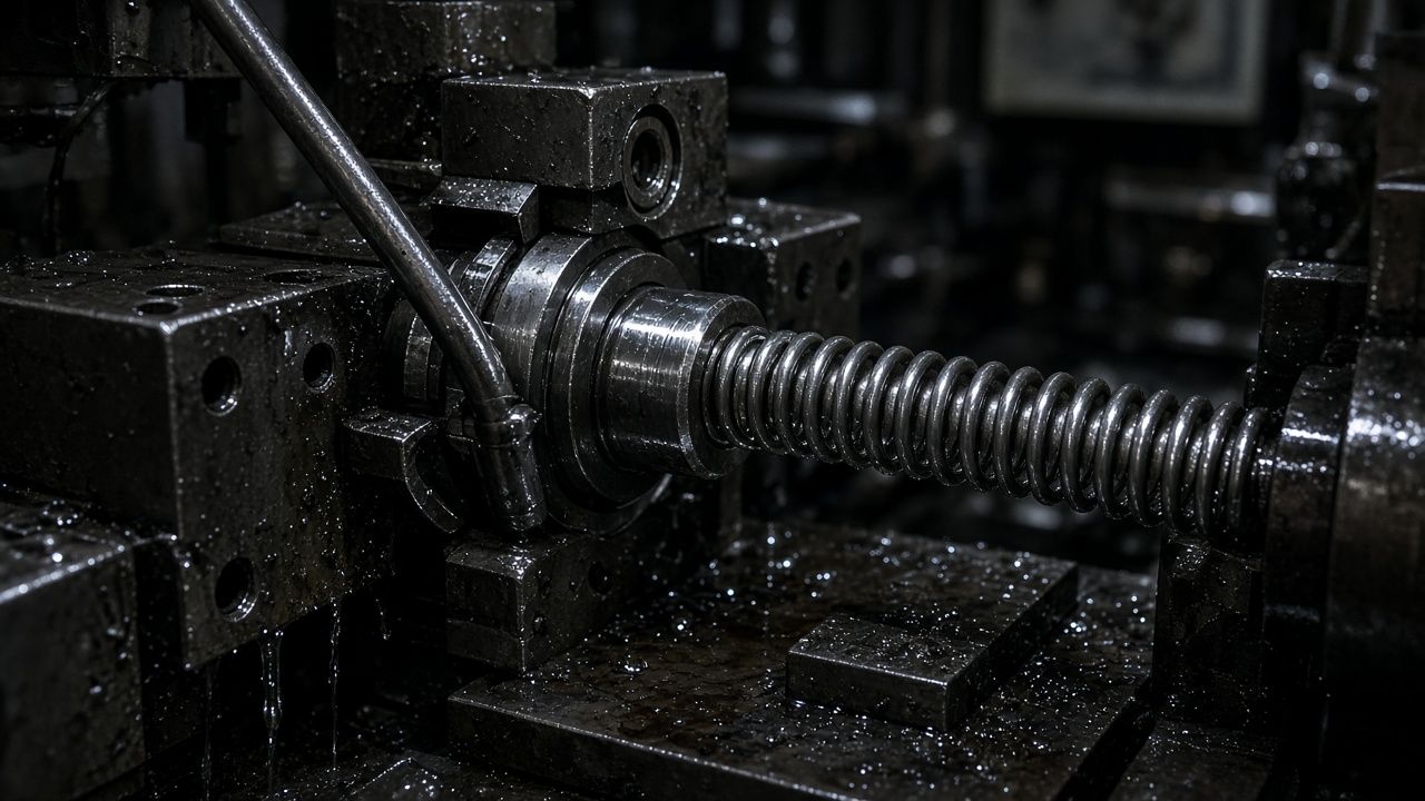 Spring coiling machine forming a steel compression spring