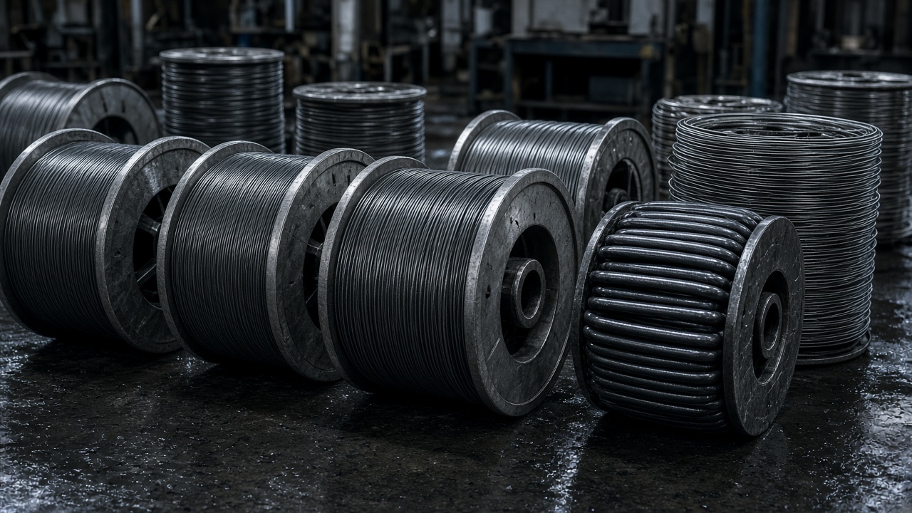 Steel wire spools in the shop